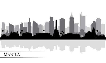 Manila city skyline silhouette background, vector illustrationのイラスト素材