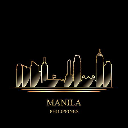 Gold silhouette of Manila on black background vector illustrationのイラスト素材