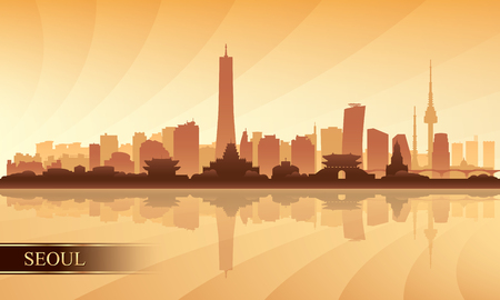 Seoul city skyline silhouette background, vector illustrationのイラスト素材