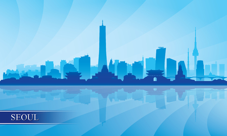 Seoul city skyline silhouette background, vector illustrationのイラスト素材