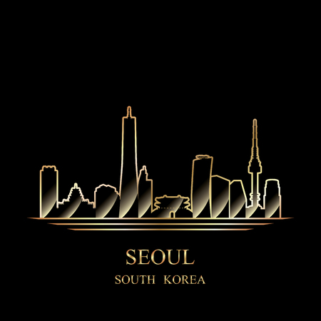 Gold silhouette of Seoul on black background vector illustrationのイラスト素材