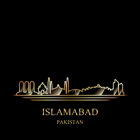 Gold silhouette of Islamabad on black background vector illustrationのイラスト素材