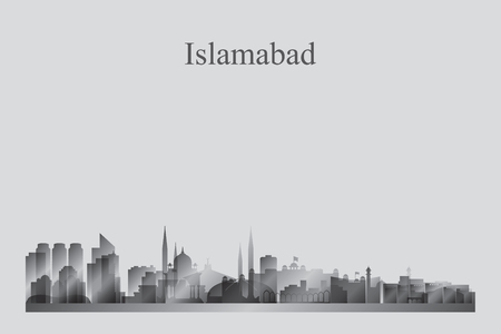 Islamabad city skyline silhouette in grayscale vector illustrationのイラスト素材
