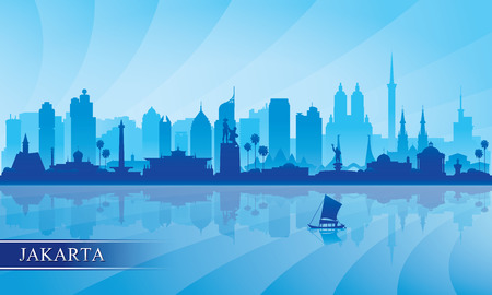 Jakarta city skyline silhouette background, vector illustrationのイラスト素材