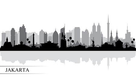 Jakarta city skyline silhouette background, vector illustrationのイラスト素材