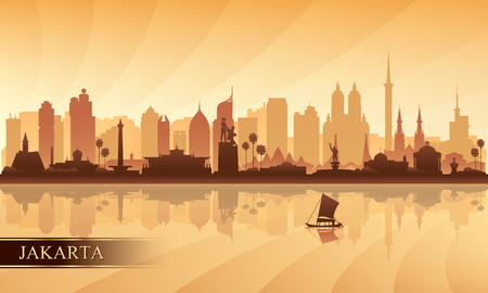 Jakarta city skyline silhouette background, vector illustrationのイラスト素材