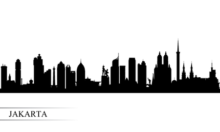 Jakarta city skyline silhouette background, vector illustrationのイラスト素材