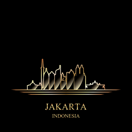 Gold silhouette of Jakarta on black background vector illustrationのイラスト素材