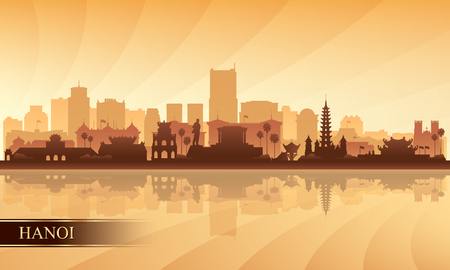 Hanoi city skyline silhouette background, vector illustrationのイラスト素材