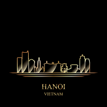 Gold silhouette of Hanoi on black background vector illustrationのイラスト素材