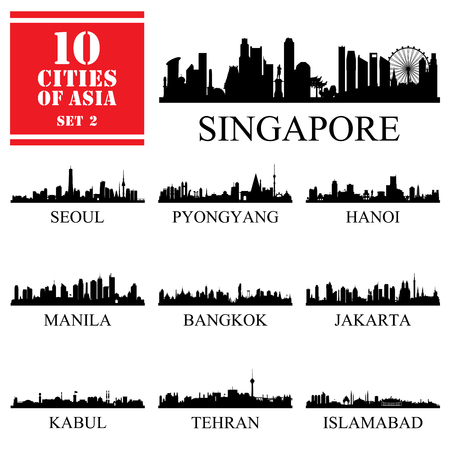 Set of 10 Asian cities, vector illustrationのイラスト素材