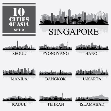 Set of 10 Asian cities, vector illustrationのイラスト素材