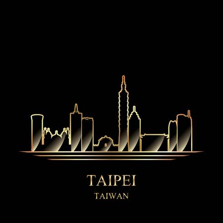 Gold silhouette of Taipei on black background vector illustrationのイラスト素材