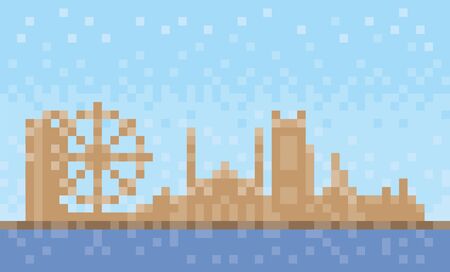 Sharjah city skyline, pixel art background, vector illustrationのイラスト素材