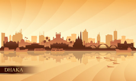 Dhaka city skyline silhouette background, vector illustrationのイラスト素材