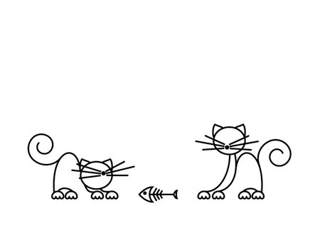 Cat Print. Funny kittens playing with a fish. Minimalist Art. Vector illustration.のイラスト素材