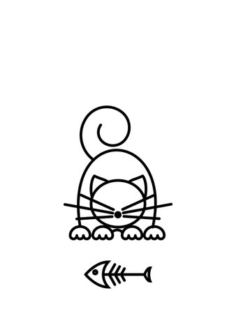 Cat Print. Funny kitten playing with a fish. Minimalist Art. Vector illustration.のイラスト素材