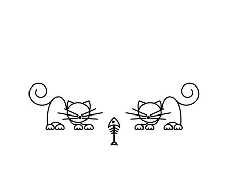 Cat Print. Funny kittens playing with a fish. Minimalist Art. Vector illustration.のイラスト素材