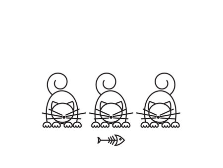 Cat Print. Funny kittens playing with a fish. Minimalist Art. Vector illustration.のイラスト素材