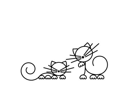 Happy Cats Silhouettes. Cat Print. Minimalist Art. Vector illustration.のイラスト素材