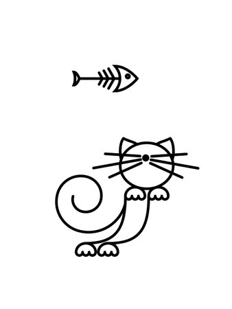 Cat Print. Funny kitten playing with a fish. Minimalist Art. Vector illustration.のイラスト素材