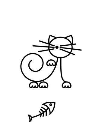 Cat Print. Funny kitten playing with a fish. Minimalist Art. Vector illustration.のイラスト素材