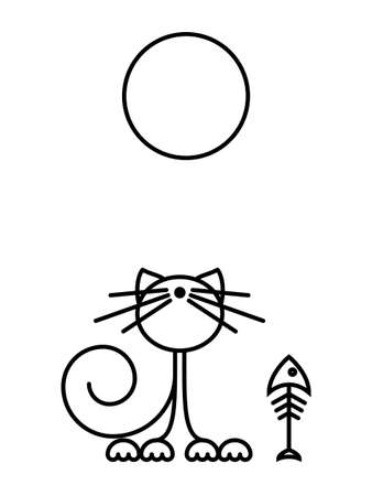 Cat Print. Funny kitten playing with a fish. Minimalist Art. Vector illustration.のイラスト素材