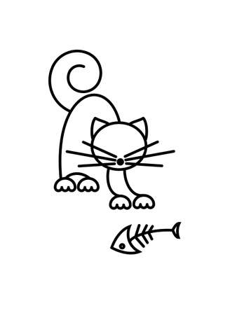 Cat Print. Funny kitten playing with a fish. Minimalist Art. Vector illustration.のイラスト素材