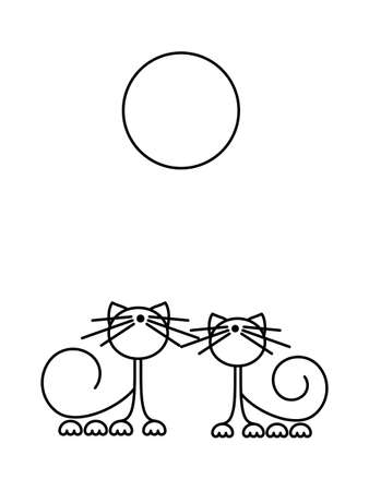 Happy Cats Silhouettes. Cat Print. Minimalist Art. Vector illustration.のイラスト素材