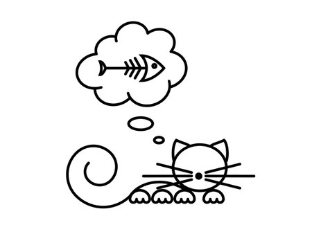 Cat Print. Funny kitten playing with a fish. Minimalist Art. Vector illustration.のイラスト素材