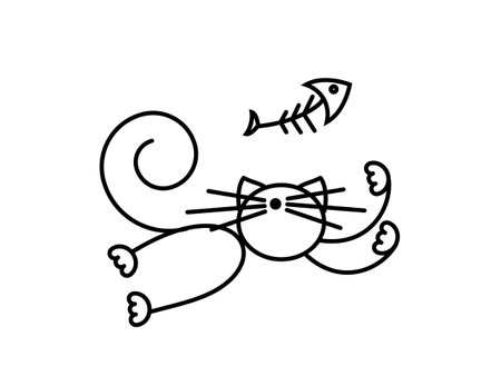 Cat Print. Funny kitten playing with a fish. Minimalist Art. Vector illustration.のイラスト素材