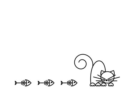 Cat Print. Funny kitten playing with a fish. Minimalist Art. Vector illustration.のイラスト素材