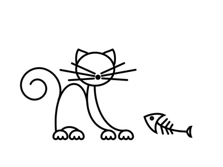 Cat Print. Funny kitten playing with a fish. Minimalist Art. Vector illustration.のイラスト素材