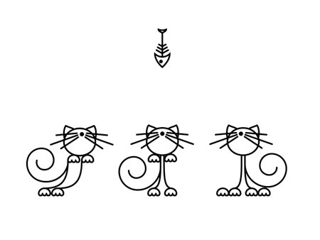 Cat Print. Funny kittens playing with a fish. Minimalist Art. Vector illustration.のイラスト素材