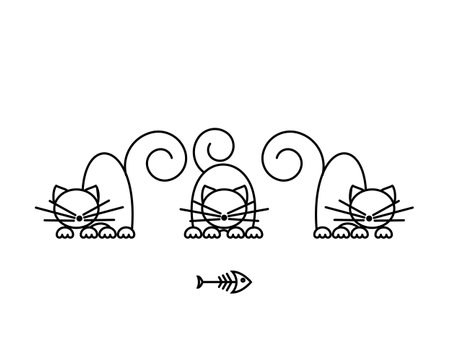 Cat Print. Funny kittens playing with a fish. Minimalist Art. Vector illustration.のイラスト素材