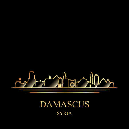 Gold silhouette of Damascus on black background vector illustrationのイラスト素材