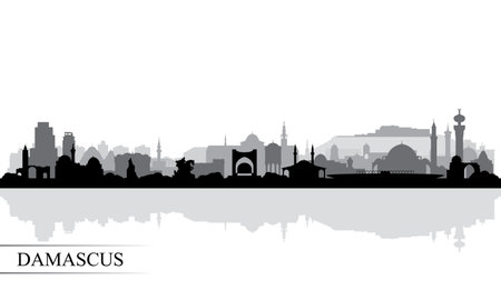 Damascus city skyline silhouette background, vector illustrationのイラスト素材