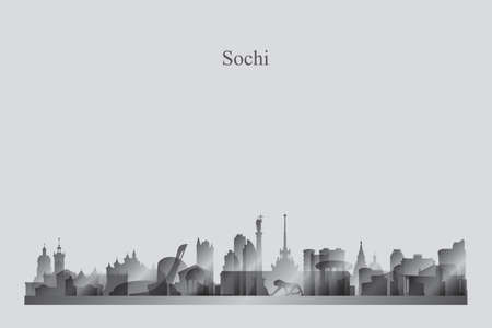Sochi city skyline silhouette in a grayscale vector illustrationのイラスト素材