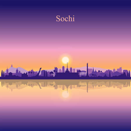 Sochi city silhouette on sunset background vector illustrationのイラスト素材