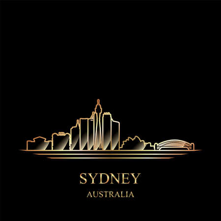 Gold silhouette of Sydney on black background vector illustrationのイラスト素材