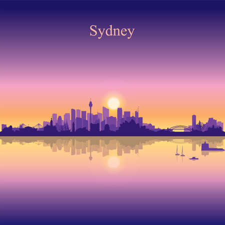 Sydney city silhouette on sunset background vector illustrationのイラスト素材