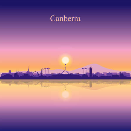 Canberra city silhouette on sunset background vector illustrationのイラスト素材