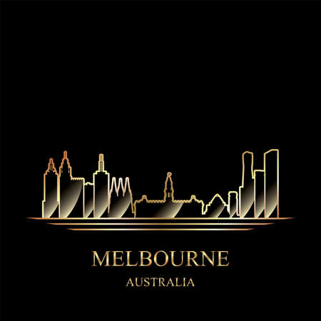 Gold silhouette of Melbourne on black background vector illustrationのイラスト素材