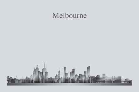 Melbourne city skyline silhouette in a grayscale vector illustrationのイラスト素材