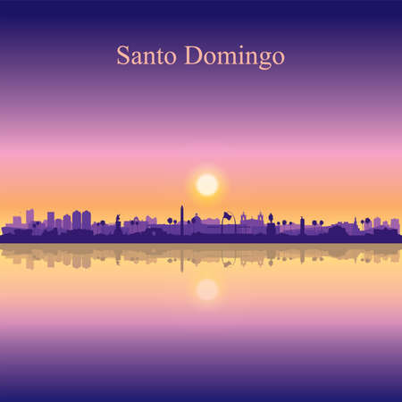 Santo Domingo city silhouette on sunset background vector illustrationのイラスト素材
