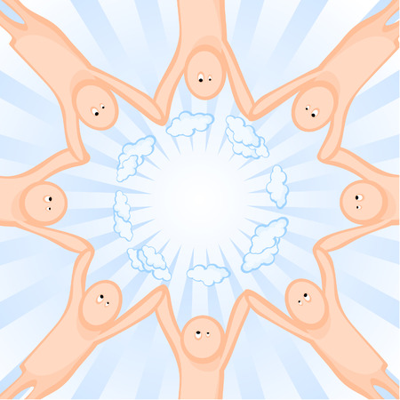 People keep for hands. The sky, clouds, a sunlight. A comics. A symbol.のイラスト素材