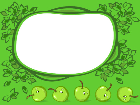 Framework of green color. Round it leaves. Apples in style of comics.のイラスト素材