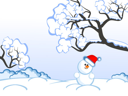 The lovely comical snowman. Winter day. Christmas eve.  A background.のイラスト素材