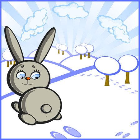 The Bunny jumps on background of winter landscape. The Symbol of new year on Chinese calendar.のイラスト素材