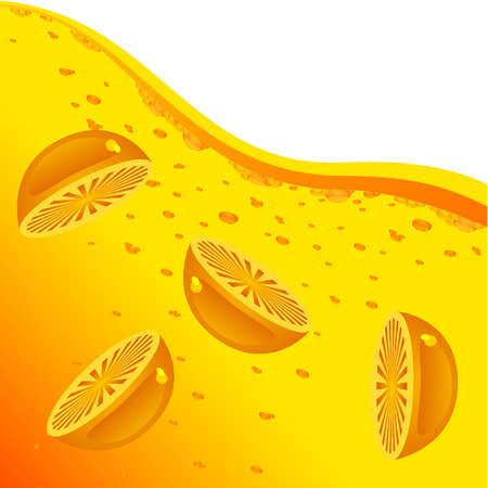 Abstract Vector background orange. Citrus motives. Slices of orange floating in the juice.のイラスト素材